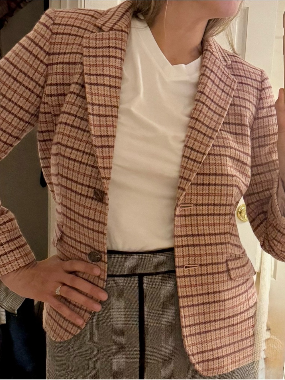 Talbots Classic Women's Plaid Blazer Jacket in Beige and Pink